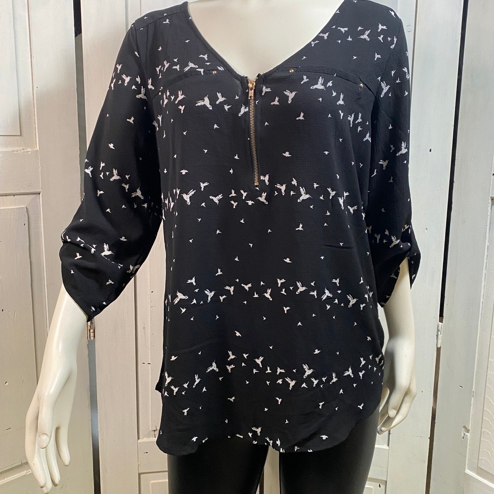 Tempted Whimsigoth‎ Tunic Sz L Zipper Neck 3/4 Sleeve Academia Work Wear